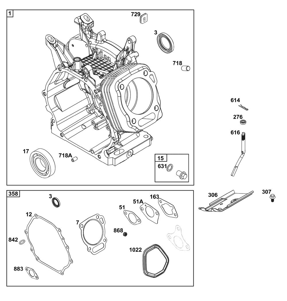 Cylinder Group Diagram and Parts List for 25U135-0002-G1 200000 - 399999 Briggs and Stratton Engine